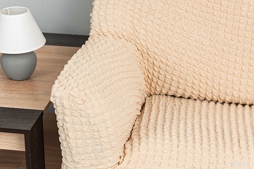 Комплект чехлов для дивана и кресла Софатэкс Люкс КПО 4 с оборкой (ваниль)