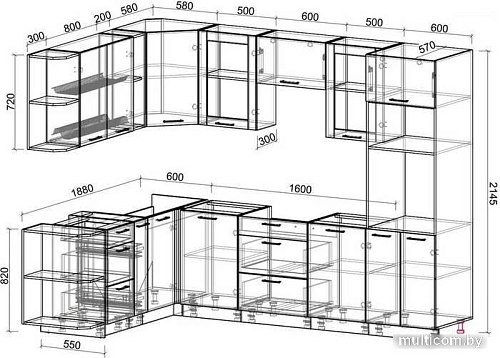 Готовая кухня Интерлиния Мила 1.88x2.8 левая без столешницы (дуб белый/дуб серый)