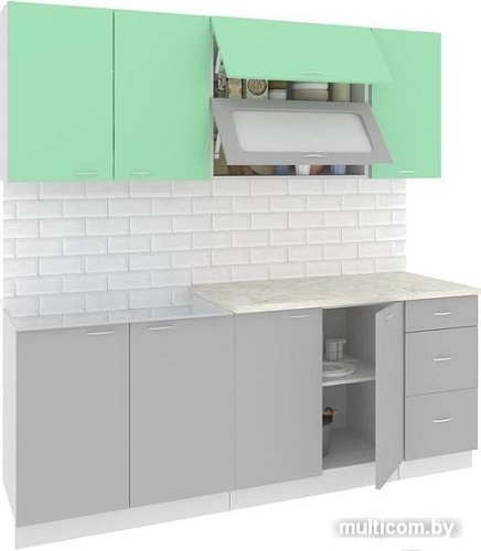 Кухня Кортекс-мебель Корнелия Мара 2.0м (салатовый/серый/марсель)