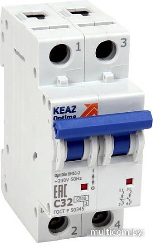 Выключатель автоматический КЭАЗ 2P C 16А 6кА OptiDin BM63-2C16-УХЛ3 260599