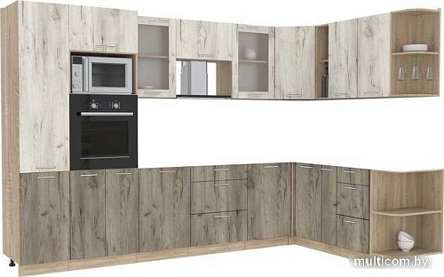 Готовая кухня Интерлиния Мила 1.88x3.2 правая без столешницы (дуб белый/дуб серый)