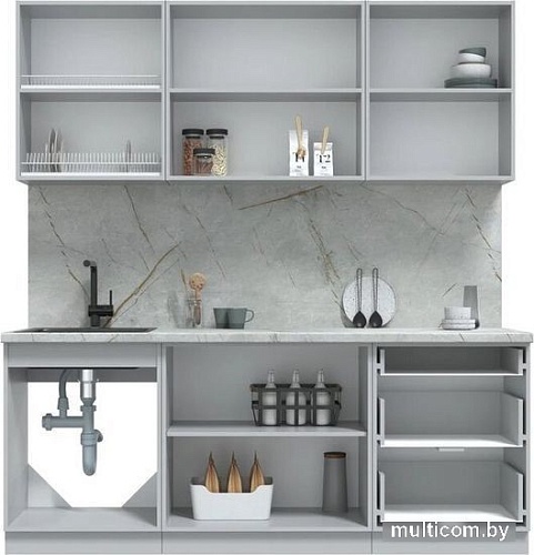 Готовая кухня Интерлиния Берес 2.0Б (дуб снежный/дуб королевский/серый каспий)