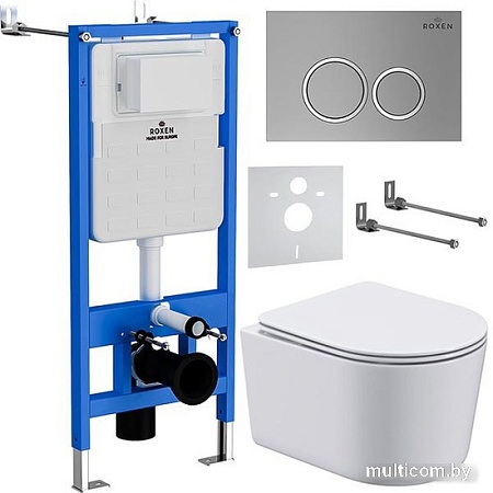 Унитаз подвесной Roxen Simple Compact в комплекте с инсталляцией StounFix Slim 6 в 1 915792 (кнопка: хром матовый)