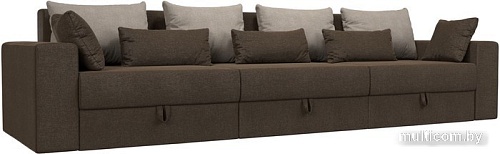 Диван Лига диванов Майами Long 69 (рогожка коричневый/подушки бежевые/коричневые)