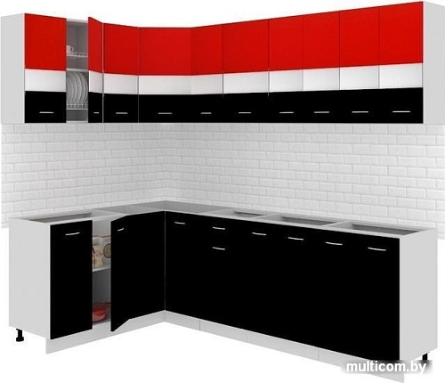 Угловая кухня Кортекс-мебель Корнелия Экстра 1.5x2.5 без столешницы (красный/черный)