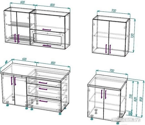 Кухня ВерсоМебель ВерсоЛайн 8-2.1 (белый 001/сливовый 104)
