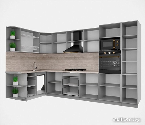 Готовая кухня Интерлиния Мила Деко 1.68x3.4 левая (индиго-индиго-опал светлый)