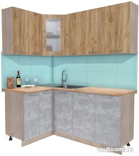 Готовая кухня Интерлиния Мила 12x18 (дуб золотой-бетон-дуб бунратти)