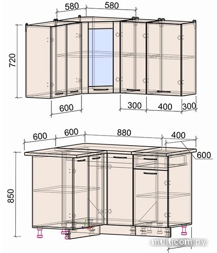 Готовая кухня Интерлиния Мила 12x13 (ваниль-бетон-травертин)