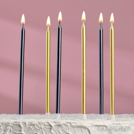 Набор свечей для торта Страна Карнавалия С днем рождения 4710824 (6 шт, черный/золото)