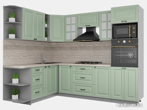Готовая кухня Интерлиния Мила Деко 1.88x2.6 левая (мята-мята-травертин серый)