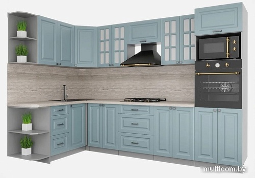 Готовая кухня Интерлиния Мила Деко 1.68x3.0 левая (океан-океан-травертин серый)