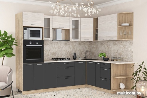 Готовая кухня Интерлиния Мила 1.88x2.6 правая (вудлайн кремовый/антрацит/малага)