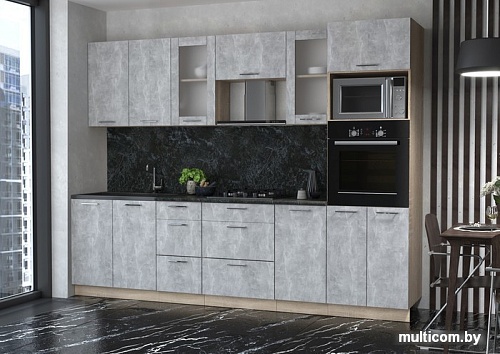 Готовая кухня Интерлиния Мила 2.8 ВТ (бетон/бетон/кастилло темный)
