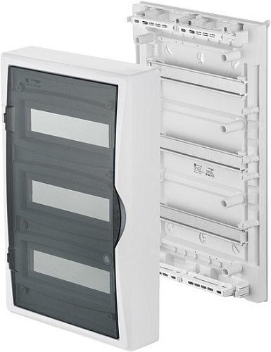 Бокс пластиковый Elektro-Plast Eco Box 3x12M, N/PE 4x 6x16+3x10mm2, дымчатая пласт. дверь, белый RAL9003, 560x354x107mm, IP40