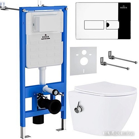 Унитаз подвесной Roxen Antares Bidet в комплекте с инсталляцией StounFix Slim 6 в 1 958812 (кнопка: хром глянец)