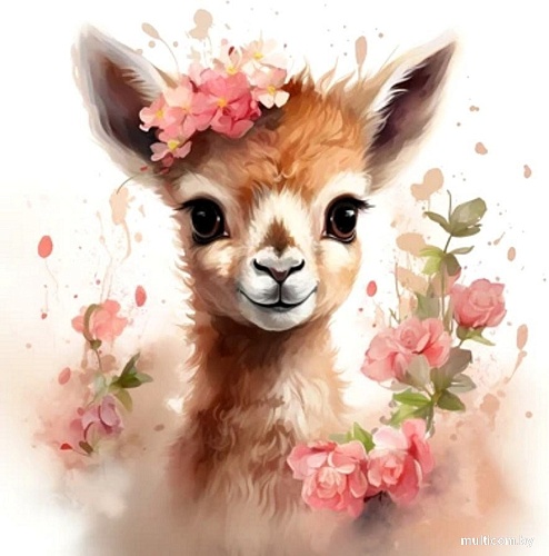 Рыжий кот Малыши-животные Олененок в цветах Х-0638