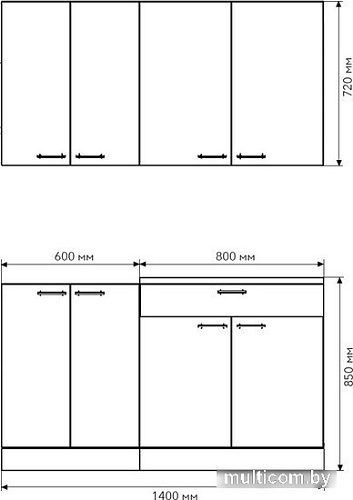Готовая кухня Агута Альфа 1.4 (дуб золотой/холодный серый/кастилло темный)