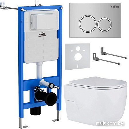 Унитаз подвесной Roxen Porto One Rimless 6 в 1 StounFix Slim 516917 (кнопка: хром)