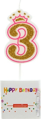 Свеча для торта Miland Королевский праздник. Цифра 3 с глитером С-4932