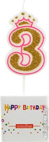 Свеча для торта Miland Королевский праздник. Цифра 3 с глитером С-4932