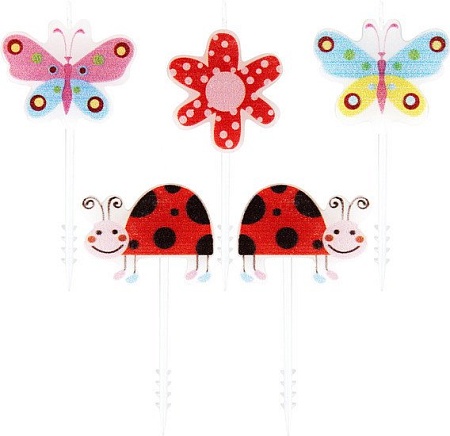 Набор свечей для торта Золотая сказка Бабочки, божьи коровки 591463 (5 шт)