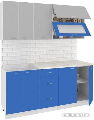 Кухня Кортекс-мебель Корнелия Мара 1.8м (серый/синий/королевский опал)
