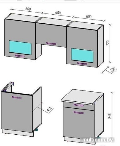 Кухня ВерсоМебель ЭкоЛайт-6 1.8 (белый/бургундский дождь)