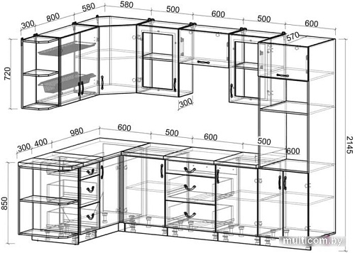 Готовая кухня Интерлиния Мила Крафт 1.68x2.8 левая (дуб снежный)