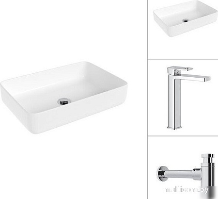 Умывальник Lauter 21487-50 + Cascade 21СК0655C с сифоном 21635CH (хром)
