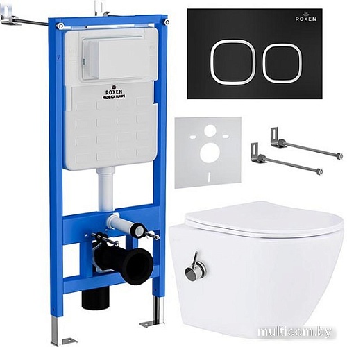 Унитаз подвесной Roxen Antares Bidet в комплекте с инсталляцией StounFix Slim 6 в 1 938621 (кнопка: черный матовый)