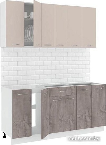 Готовая кухня Кортекс-мебель Корнелия Лира-лайт 1.7м без столешницы (капучино/оникс)