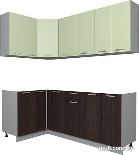 Готовая кухня Интерлиния Мила Лайт 1.2x2.0 без столешницы (салатовый/дуб венге)