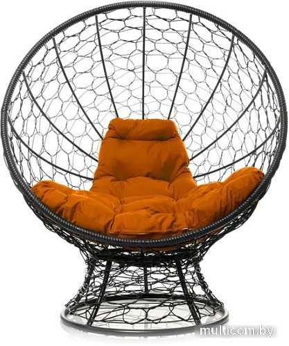 Кресло M-Group Кокос на подставке 11590407 (черный ротанг/оранжевая подушка)