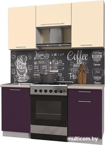 Кухня Интерлиния Мила Пластик 1.6 А (слива глянец/ваниль глянец/травертин)