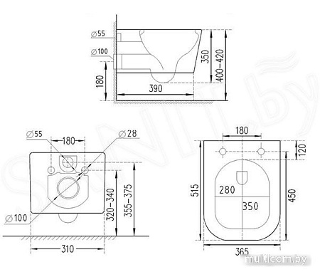 Унитаз подвесной Roxen Boro в комплекте с инсталляцией StounFix Slim 6 в 1 966244 (кнопка: бежевый)