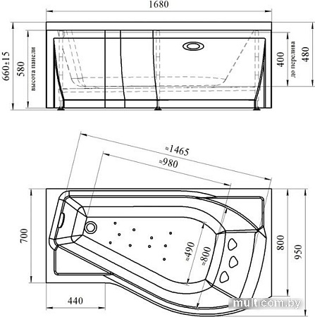 Торцевой экран под ванну Vannesa Миранда 80 R 2-41-0-2-0-209 (торцевой)