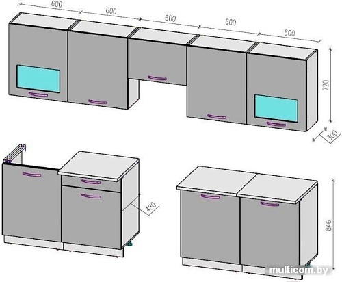 Кухня ВерсоМебель ЭкоЛайт-6 3.0 (белый/черный графит)