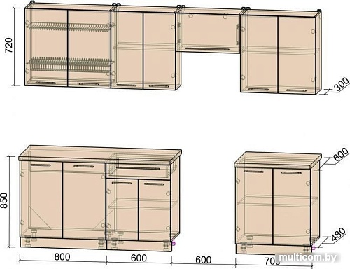 Кухня Интерлиния Мила Пластик 2.7 А (мрамор/белый глянец/кастилло темный)