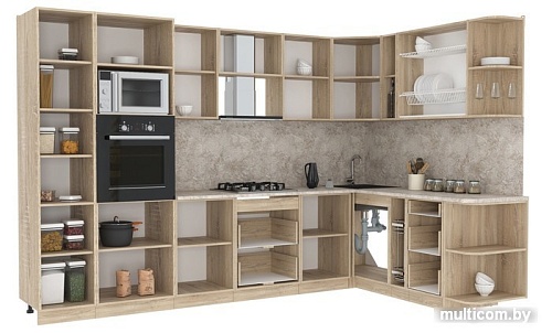 Готовая кухня Интерлиния Мила 1.88x3.2 правая (шимо светлый/шимо темный/малага)