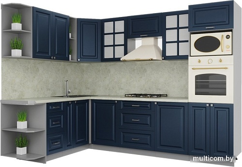 Готовая кухня Интерлиния Мила Деко 1.88x2.8 левая (индиго-индиго-опал светлый)