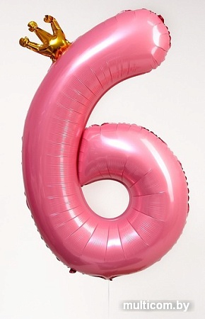 Воздушный шар Страна Карнавалия Цифра 6 с короной 7690768 (розовый)