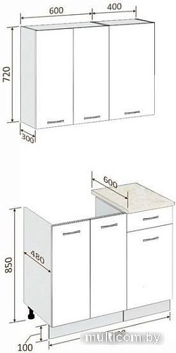 Готовая кухня Кортекс-мебель Корнелия Лира-лайт 1м (салатовый/оникс/королевский опал)