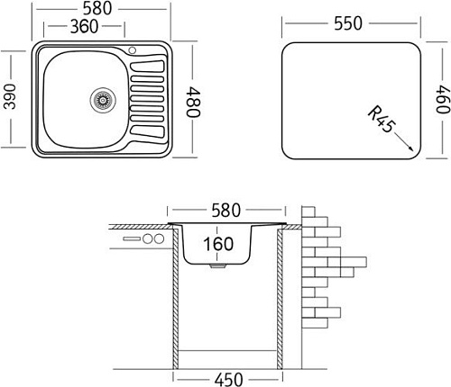 Кухонная мойка Ukinox Комфорт COM580.480 --GT6K 1R-