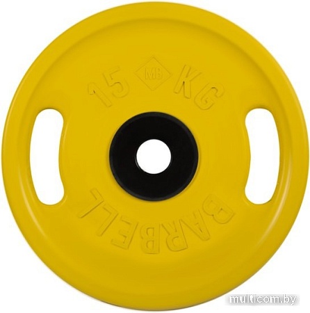 Диск MB Barbell Евро-классик с ручками 51 мм (1x15 кг, желтый)
