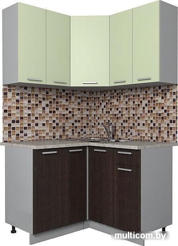 Угловая кухня Интерлиния Мила Лайт 1.2x1.2 (салатовый/дуб венге)