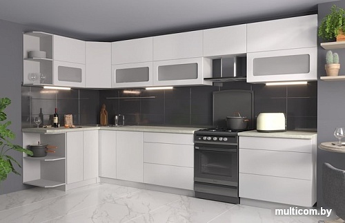 Угловая кухня Интерлиния Мила Матте 1.5x3.6 Б левая (белый/белый/опал светлый)