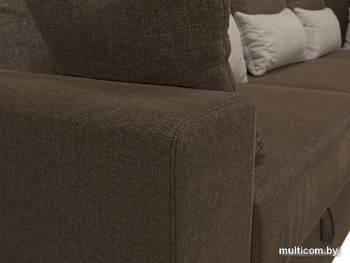 Угловой диван Лига диванов Майами Long 92 правый (рогожка коричневый/подушки коричневые/бежевые)