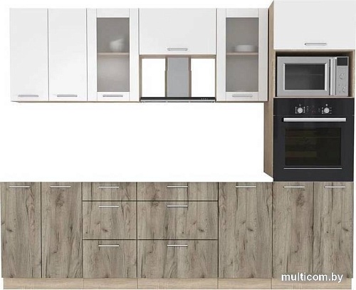 Готовая кухня Интерлиния Мила 2.6 ВТ без столешницы (белый платинум/дуб серый)