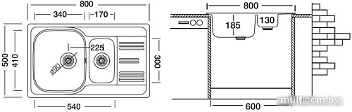 Кухонная мойка Ukinox Гранд GRP800.500 15GT8K-O
